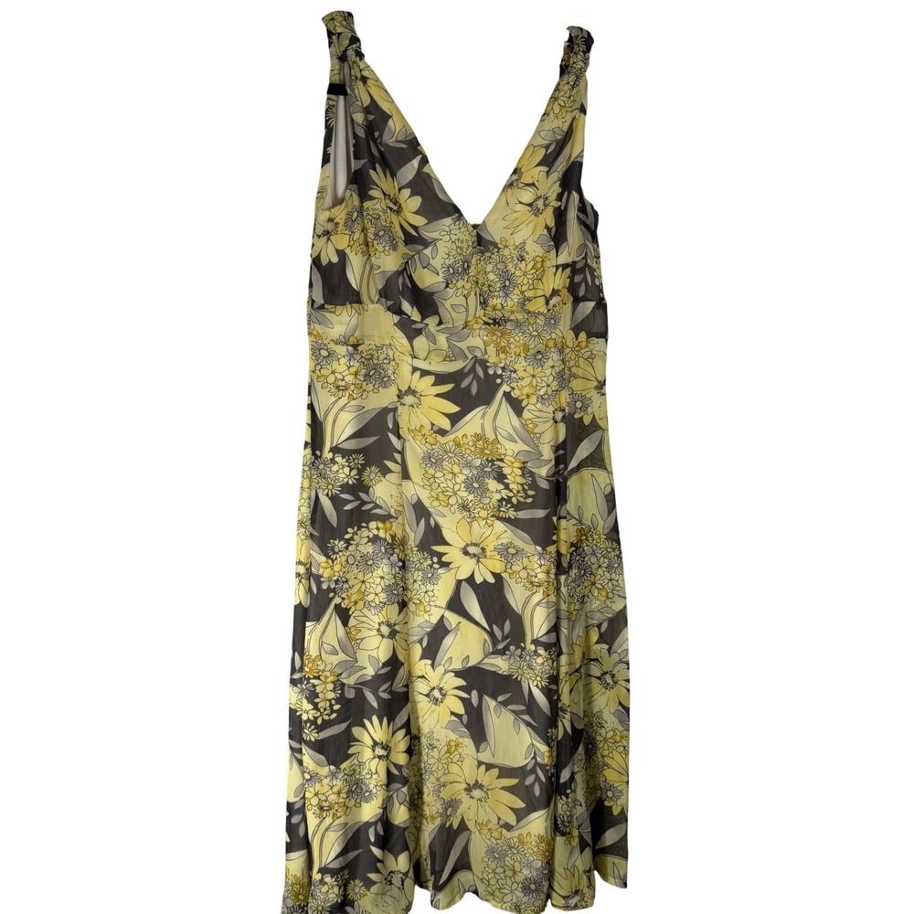 Touche Yellow Floral V-Neck Midi Dress Smocked Back Sleeveless Size‎ 10 849808
